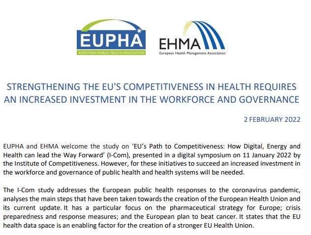 EHMA – EUPHA. Joint Statement: Declaració sobre l’enfortiment de la competitivitat de la UE en salut,